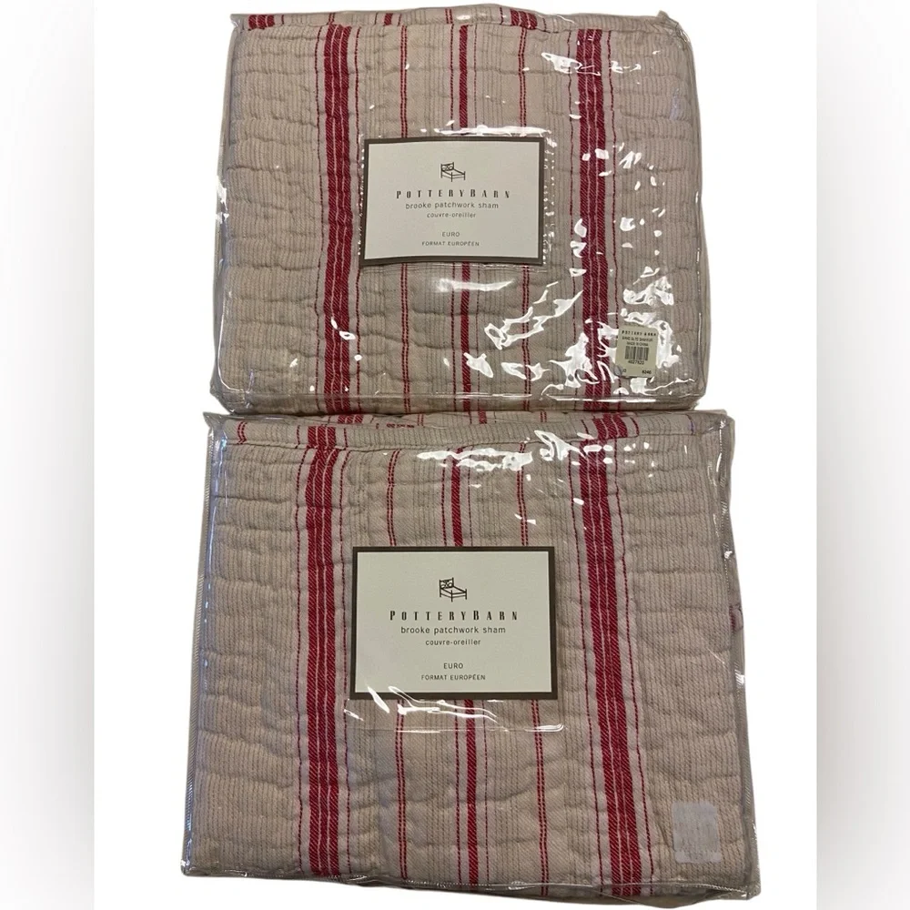 Pottery Barn Pillow Shams Brooke Patchwork Set Of 2 Linen Blend European New
